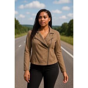 Mote Tan moto style Jacket medium biker lightweight moleskin